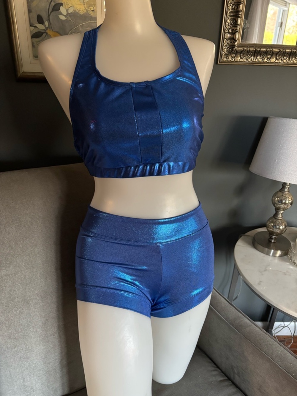 Shimmering Metallic Blue Two-Piece dance set